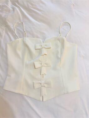 White Bow-Front Spaghetti Strap Bustier Tank